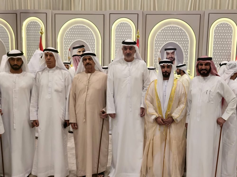 الشيوخ يحضرون حفل استقبال بمناسبة زفاف حمد عبدالله حميدان الزعابي برأس الخيمة