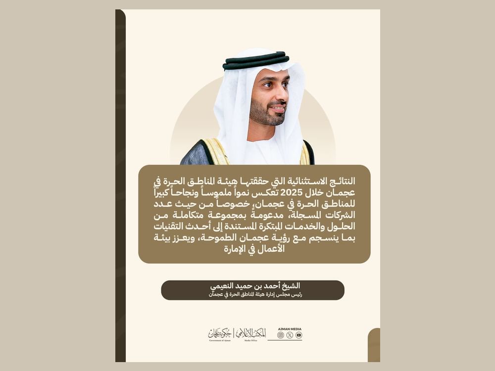 Ajman Free Zones record 216% growth in companies, 17% rise in revenues in 2025