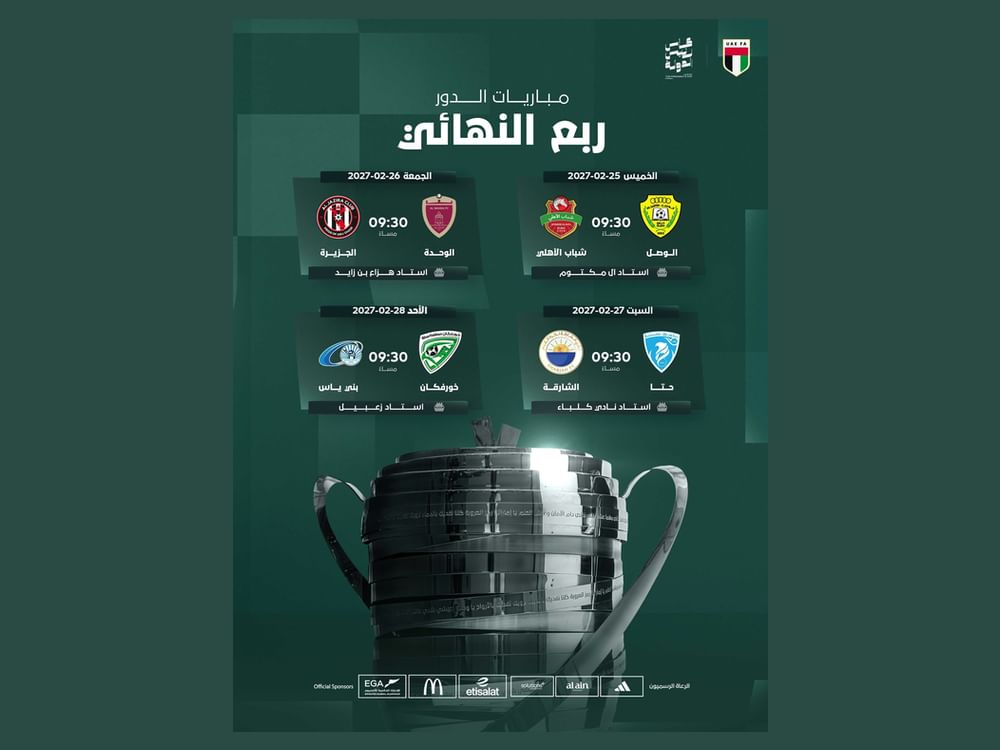 "اتحاد الكرة" يعلن جدول ومواعيد مباريات ربع نهائي كأس رئيس الدولة