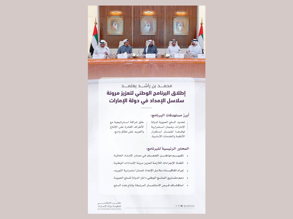 Mohammed bin Rashid approves launch of National Programme to Strengthen Supply Chain Resilience in UAE