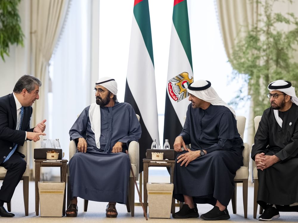 UAE President receives Prime Minister of Kurdistan Region of Iraq in presence of Mohammed bin Rashid