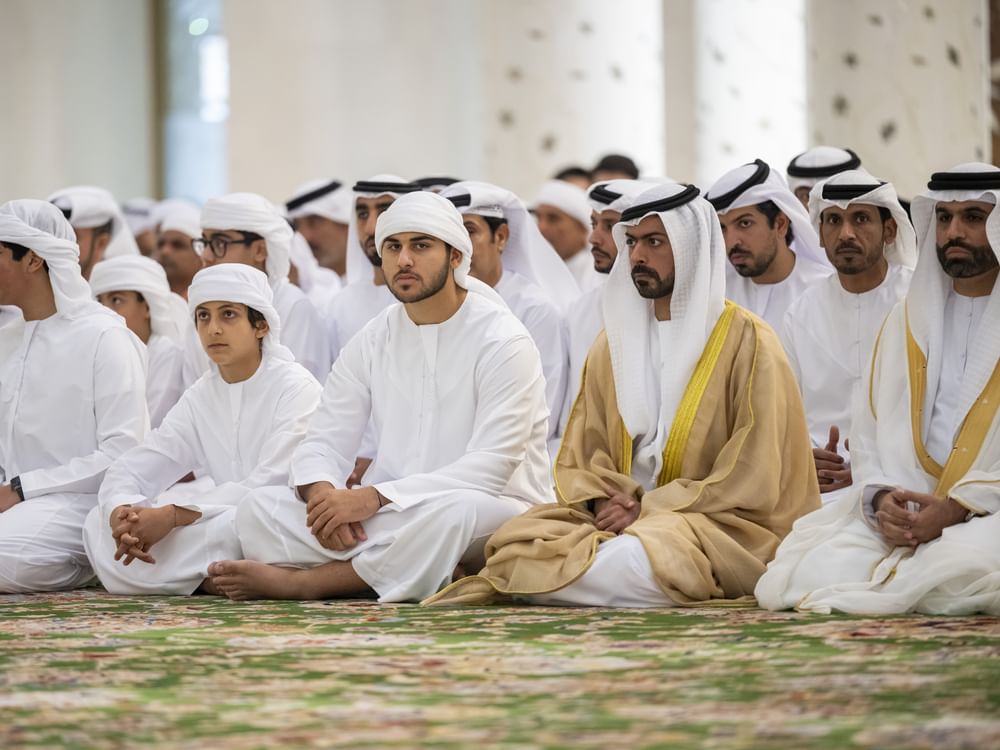 Mansour bin Zayed, Khaled bin Mohamed bin Zayed perform Eid prayer at ...