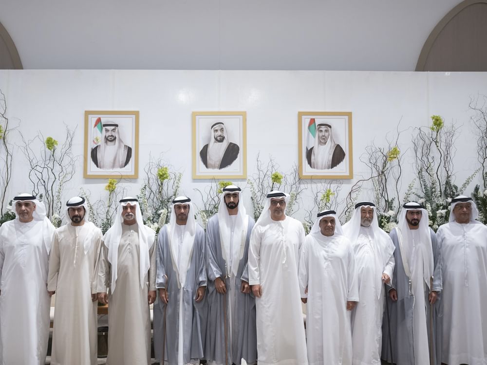 Hamed bin Zayed, Nahyan bin Mubarak, Khalifa bin Tahnoon bin Mohammed attend reception for Al Hameli, Al Remeithi weddings in Abu Dhabi