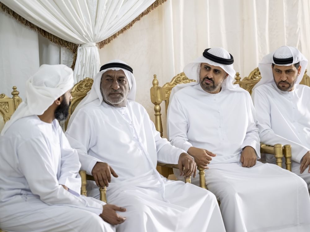 ذياب بن محمد بن زايد يقدم واجب العزاء بوفاة والدة الشهيد خالد علي غريب البلوشي