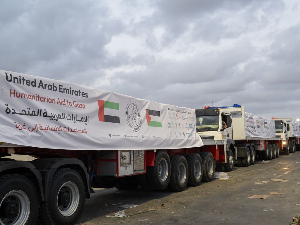 Two UAE aid convoys carrying 259 tonnes of food supplies entered Gaza Strip as part of 'Operation Chivalrous Knight 3'